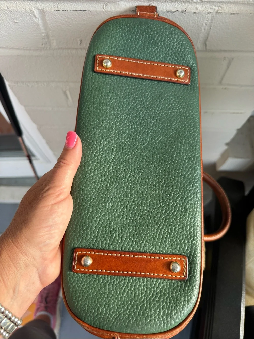 *Dooney & Bourke Green & Tan Satchel Bag Purse